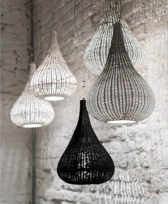 Spin pendent lights for Gervasoni, woven from natural and dyed rattan... 📷 @gervasoni1882 #woven #lights #design #moderncraft #simplicity #michaelsodeaustudio #michaelsodeau #gervasoni #paolanavone